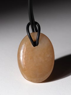 Honey Jade Pendant on Rubber Opaque Oval Nephrite Cabochon Natural Gemstone