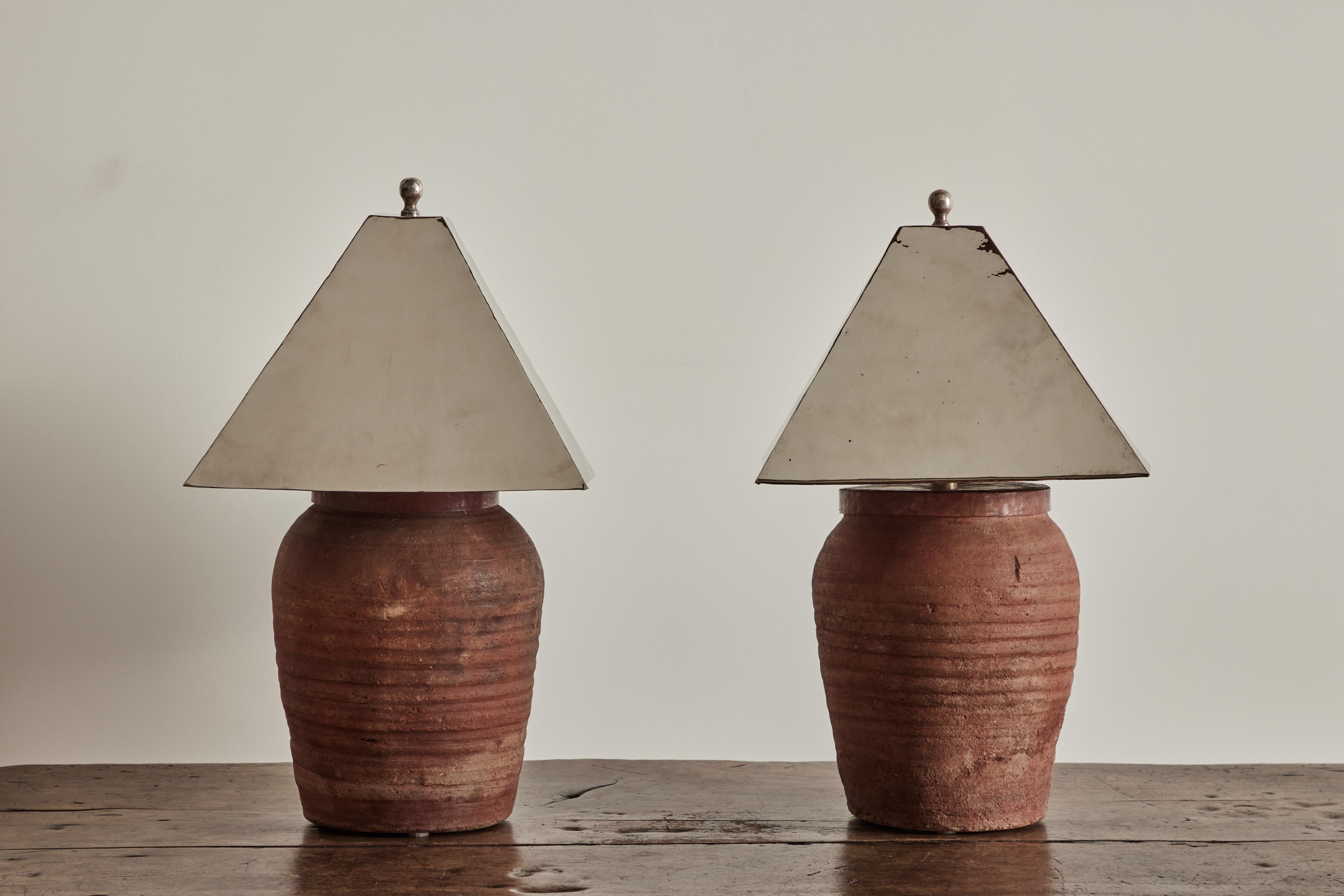 20th Century Honey Jar Lamp With Silver Shade