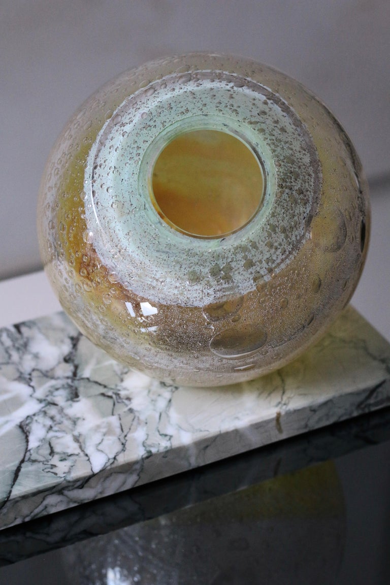 Minimalist 'Honey Orb' Yellow & Green Glass Vase For Sale