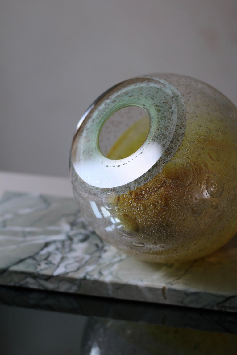 'Honey Orb' Yellow & Green Glass Vase For Sale 1