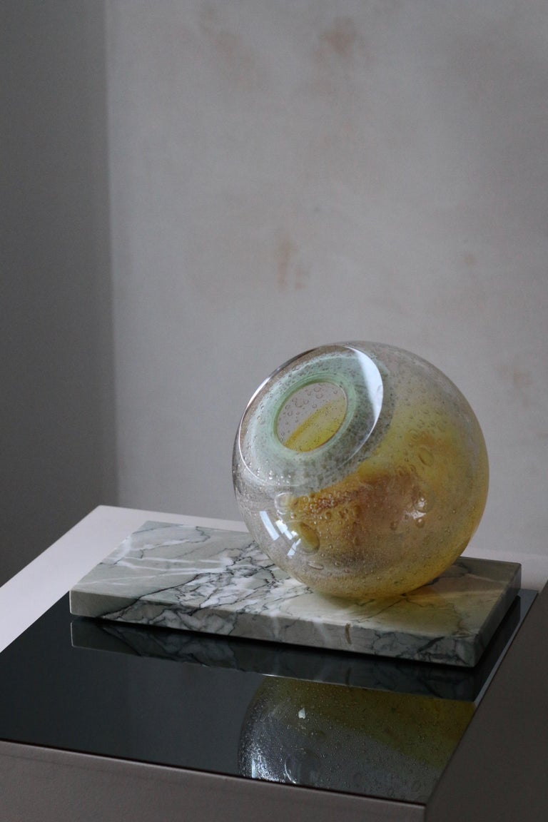 'Honey Orb' Yellow & Green Glass Vase For Sale 2