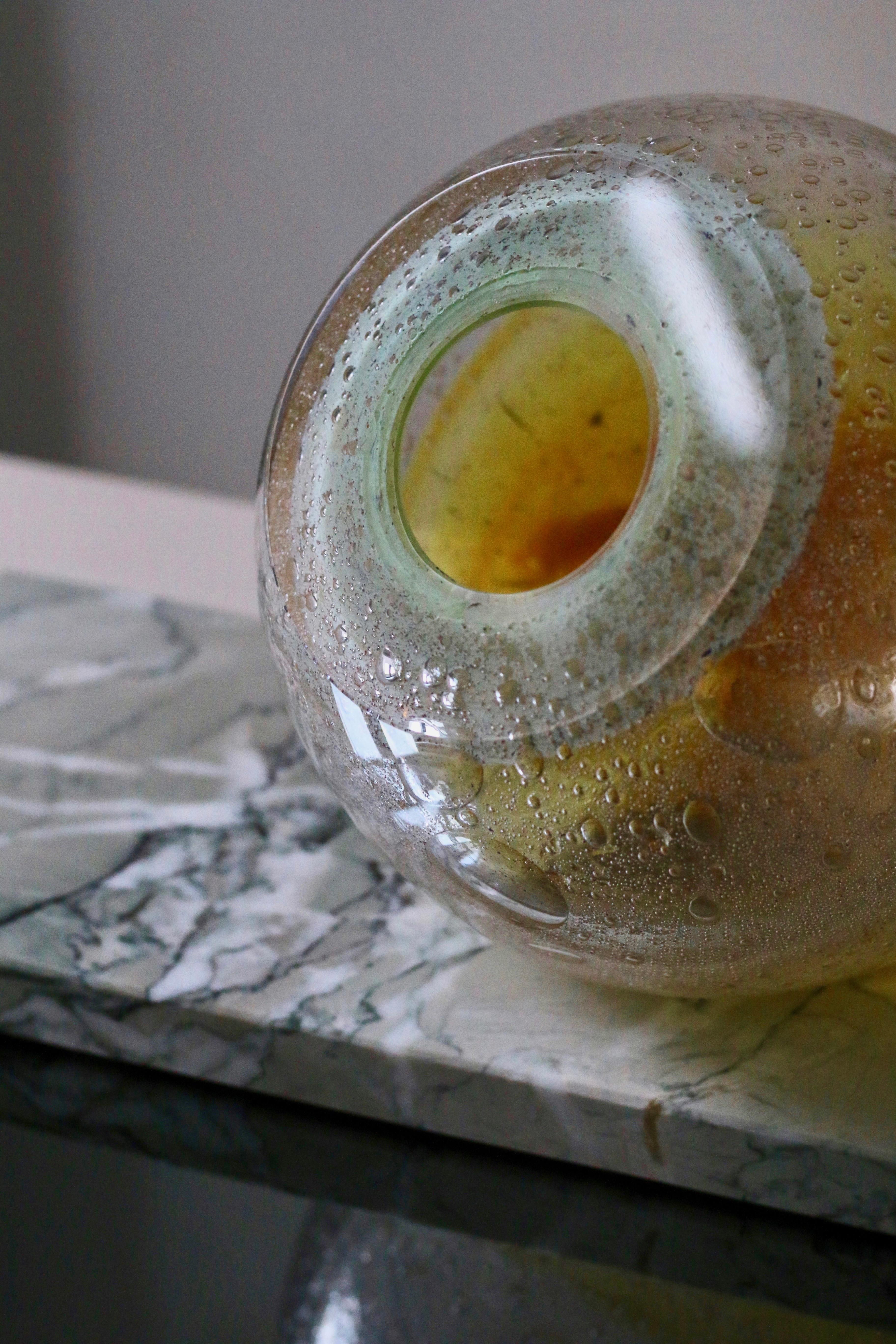 'Honey Orb' Yellow & Green Glass Vase on Marble 5