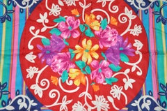 Honey ""Rainbow Stripes & Whimsical Floral" Seidenschal