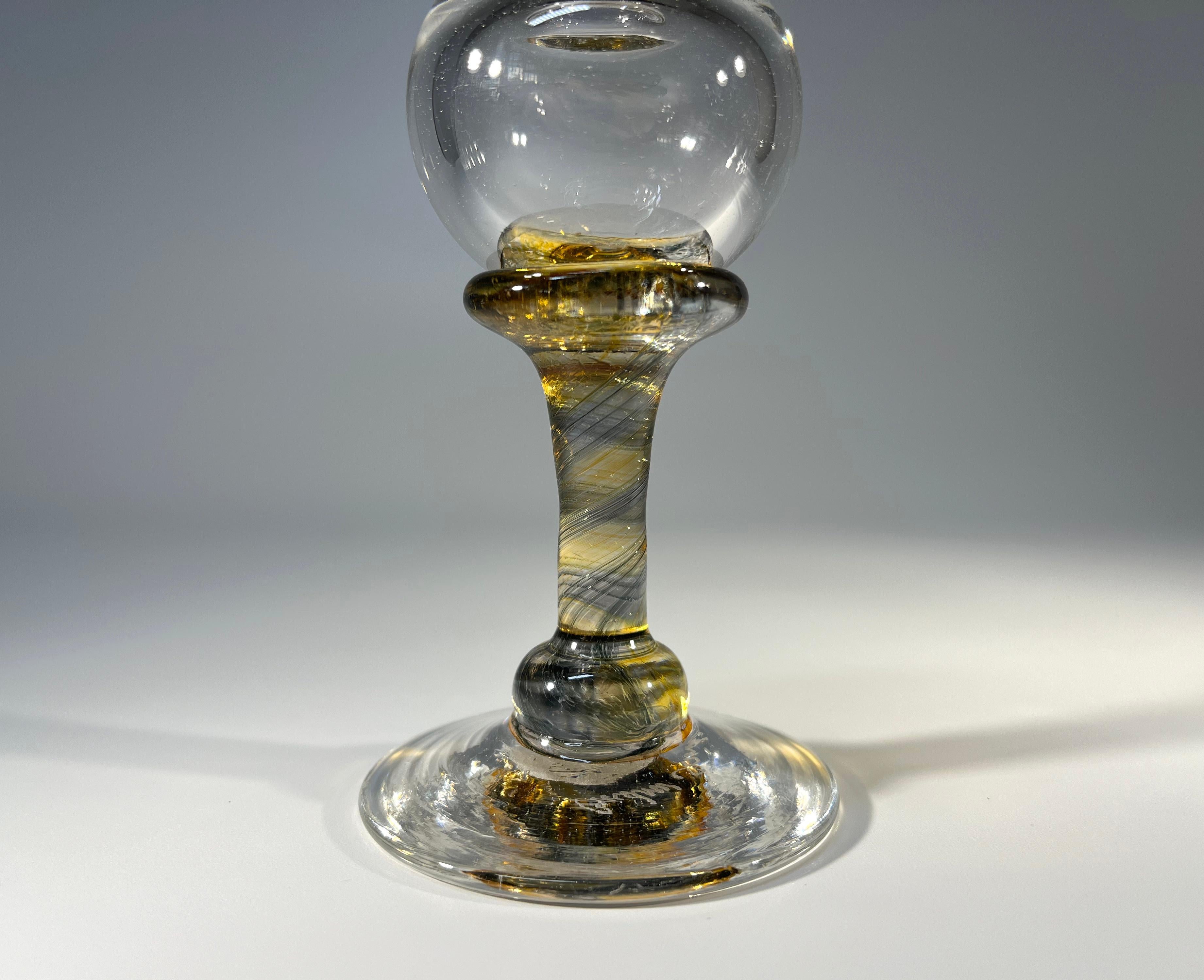 Mid-Century Modern Honey Spiral Twist Stemmed, English Glass Perfume Bottle By Andrew Sanders c1980 For Sale