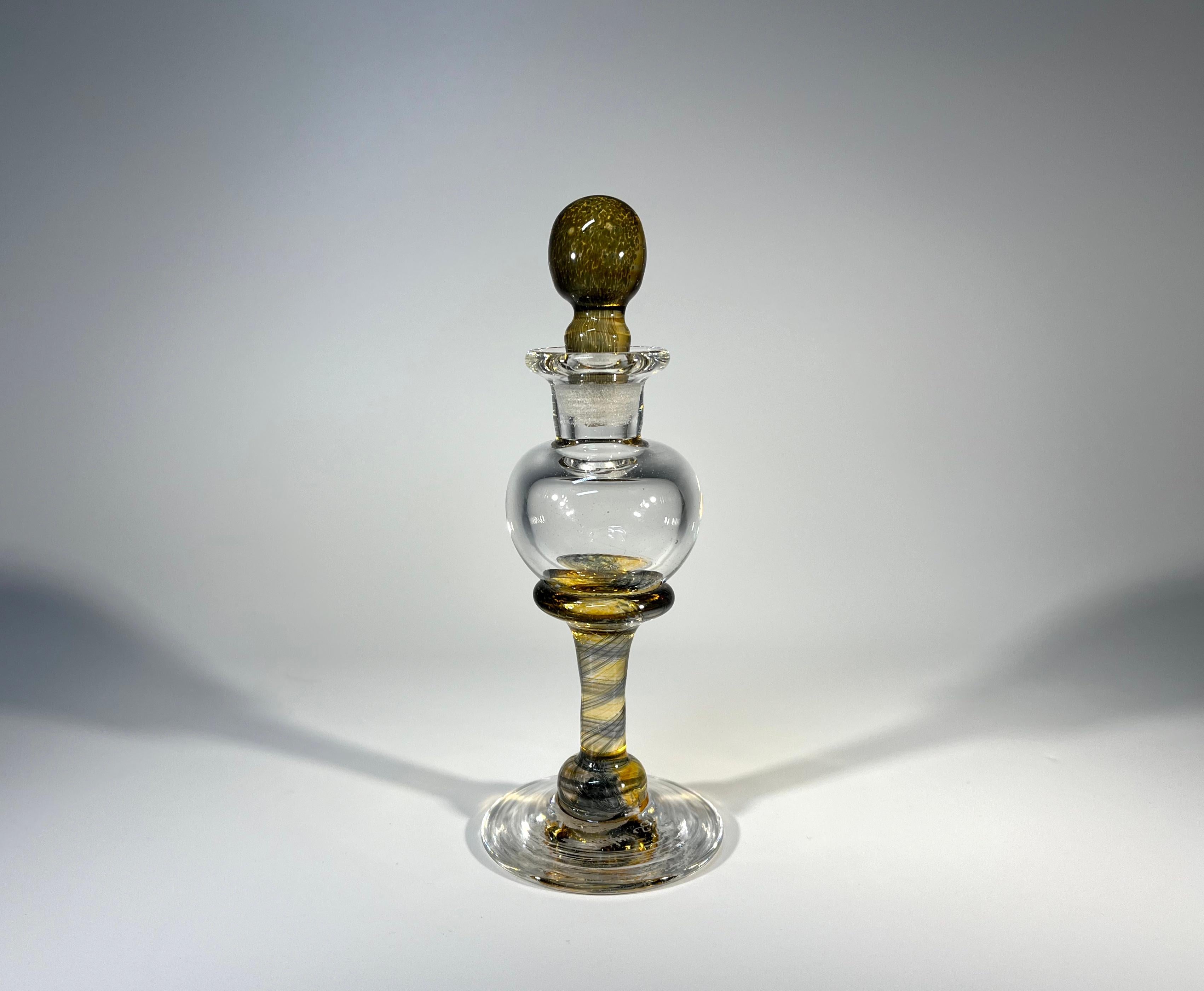20th Century Honey Spiral Twist Stemmed, English Glass Perfume Bottle By Andrew Sanders c1980 For Sale