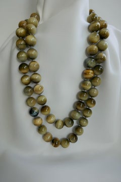 16mm Honey Tiger Eye 925 Sterling Silver Clasp Long Gemstone Necklace