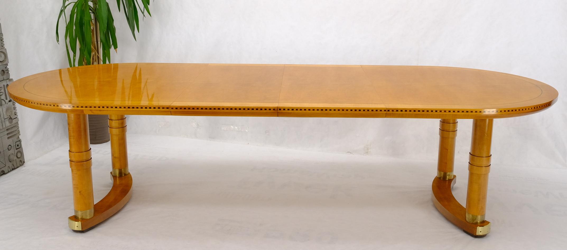 Inlay Honey Tone Oval Racetrack Henredon Dining Table w/ Two Extension Boards