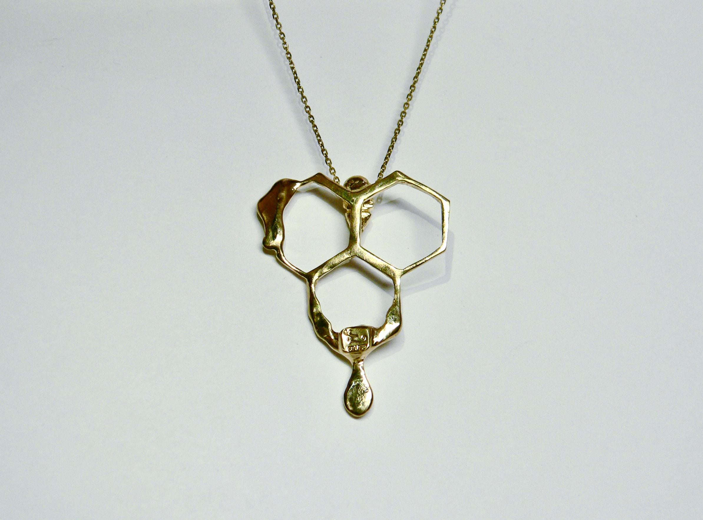 Honey Trap Pendant, Sterling Silver with 18 Karat Gold-Plate For Sale 2