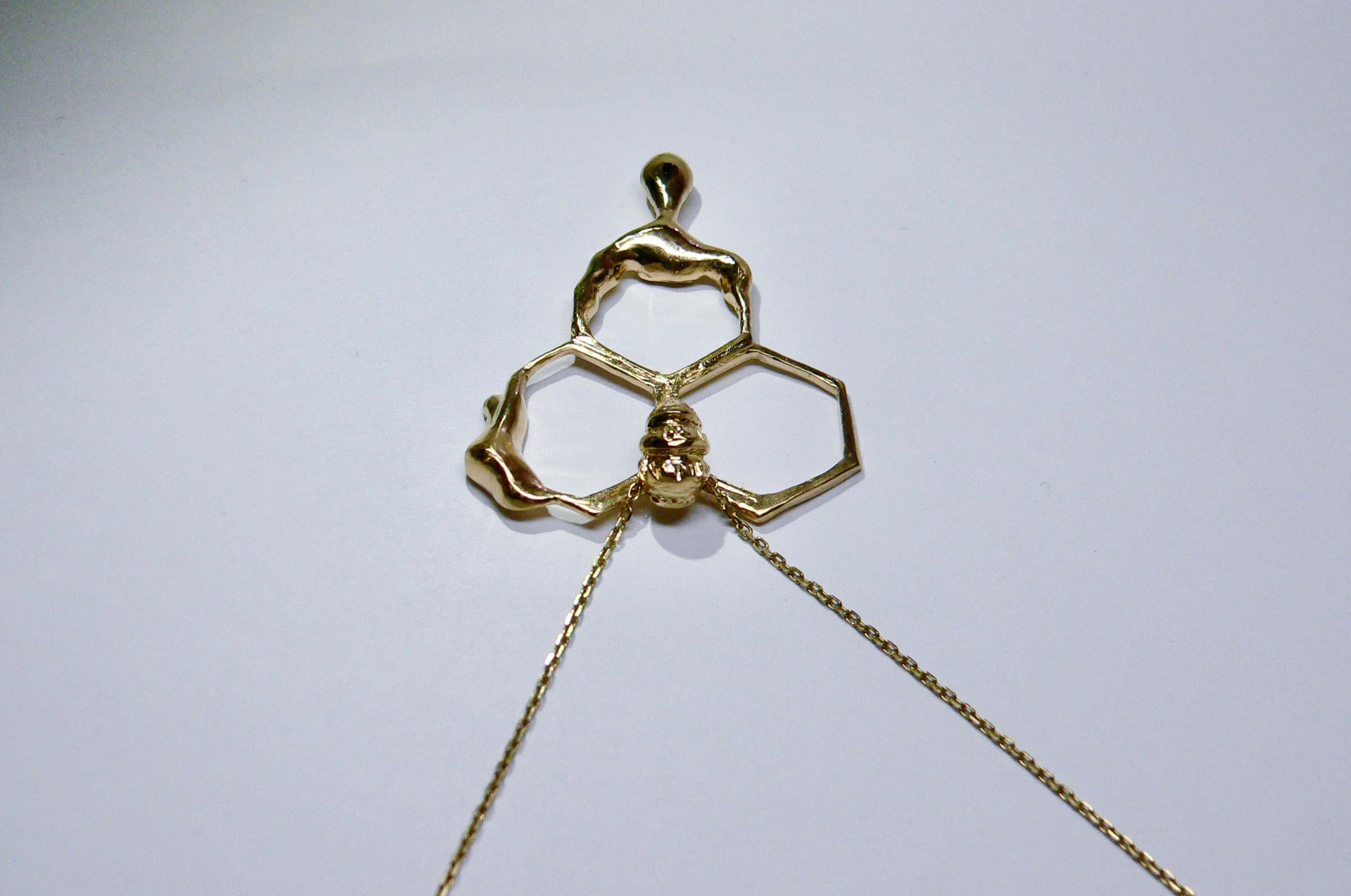 Honey Trap Pendant, Sterling Silver with 18 Karat Gold-Plate For Sale 4