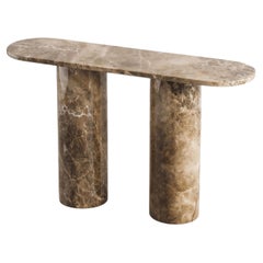 Honey-Veined Light Emperador Stone Console Table, Minimalist Hallway Table