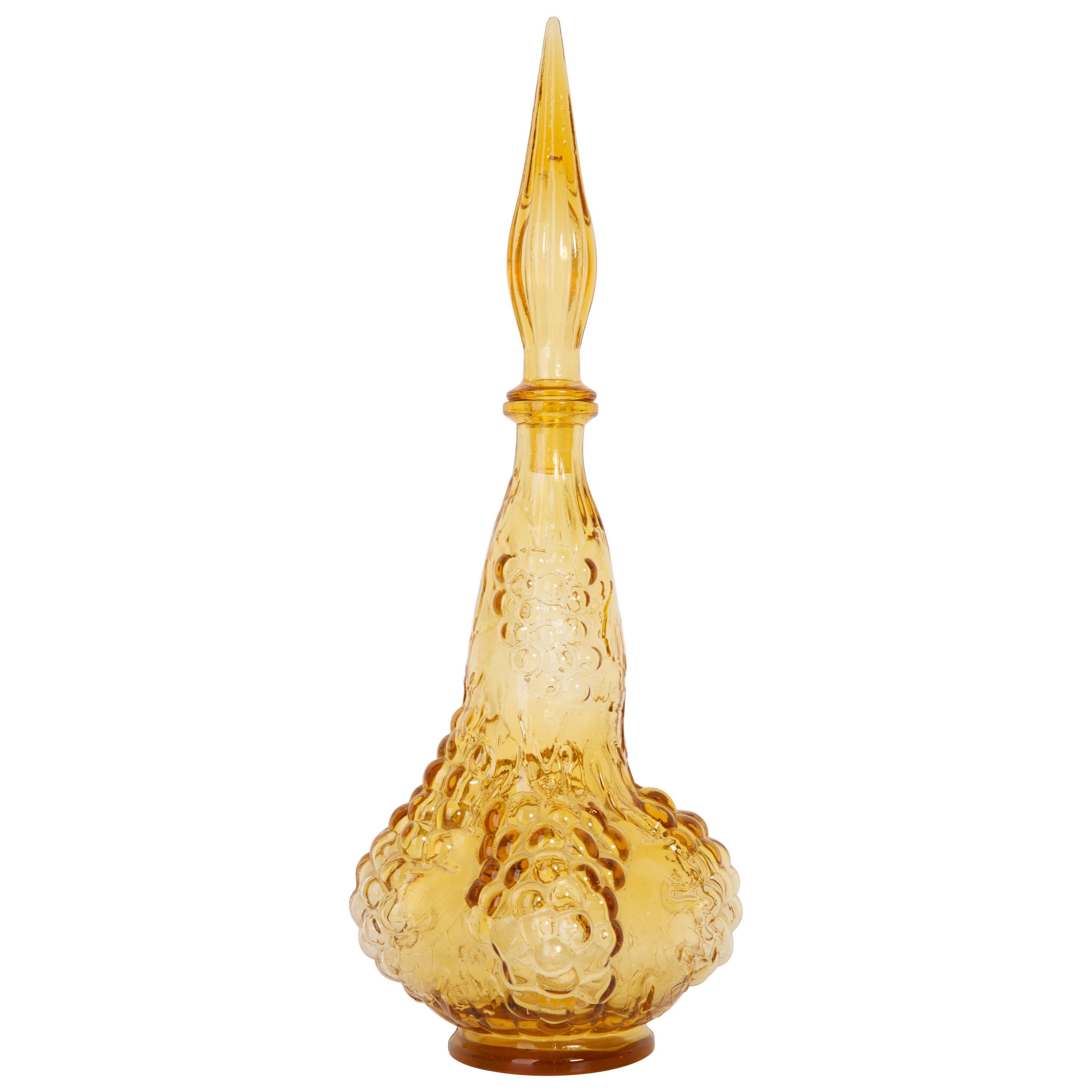 Honey Yellow Glass Genie Decanter with Stopper, 20th Century, Italy, 1960s For Sale