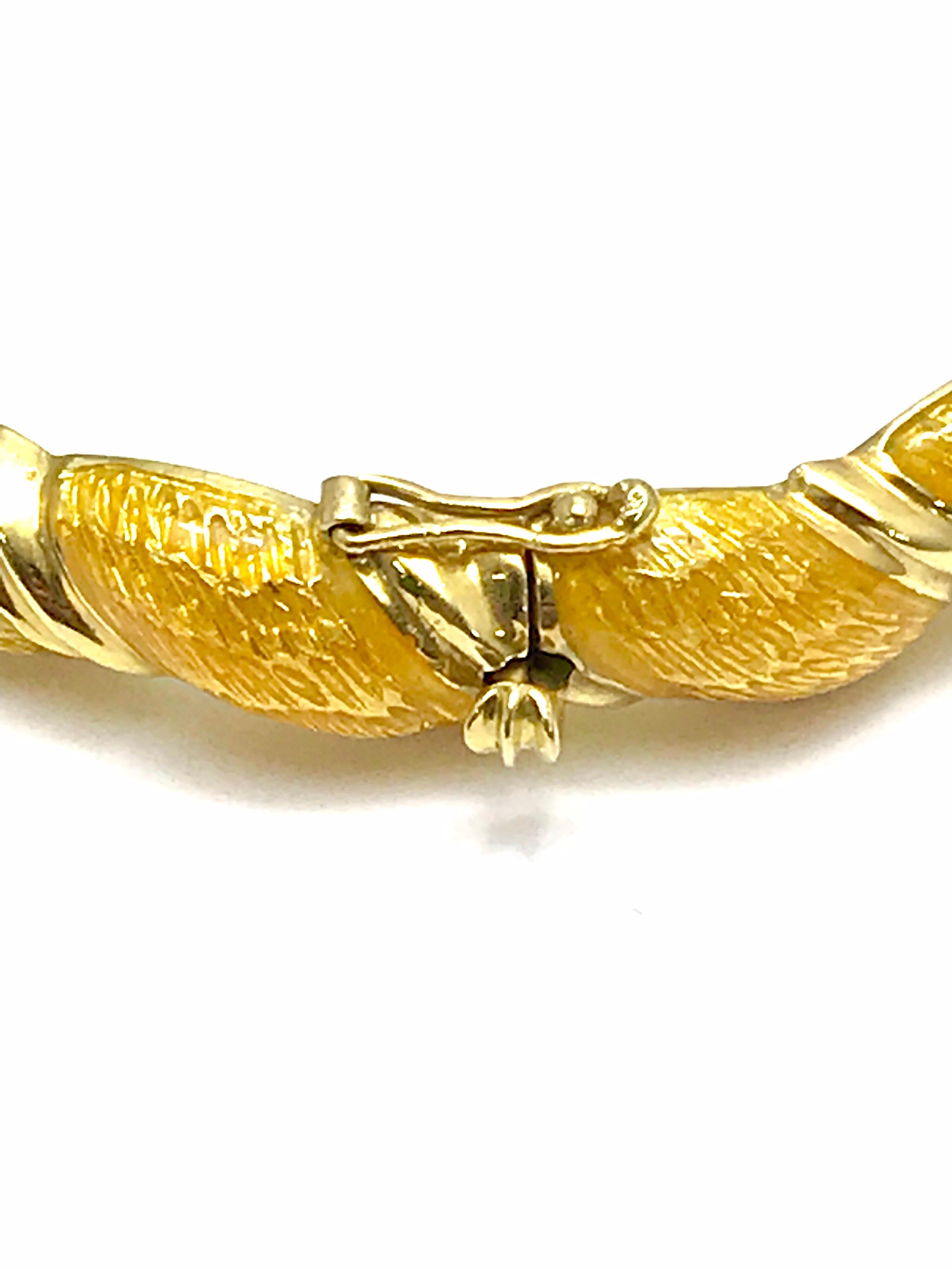 Honey Yellow Guilloche Enamel and 18 Karat Yellow Gold Bangle Bracelet 1