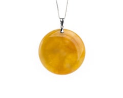 Yellow Jadeite Jade Gold Coin Pendant, Certified Untreated