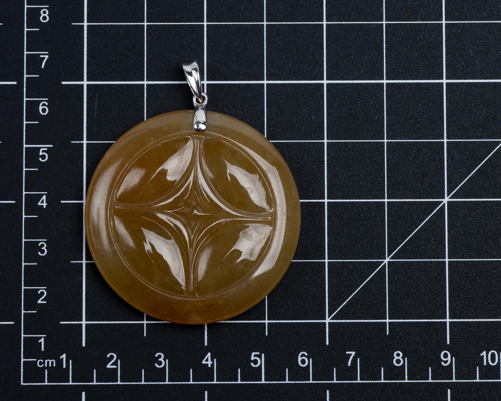 Yellow Jadeite Jade Gold Coin Pendant, Certified Untreated In New Condition In San Francisco, CA