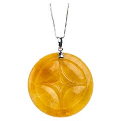 Yellow Jadeite Jade Gold Coin Pendant, Certified Untreated