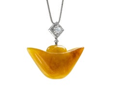 Honey Yellow Jadeite Jade Gold Nugget Pendant, Certified Untreated