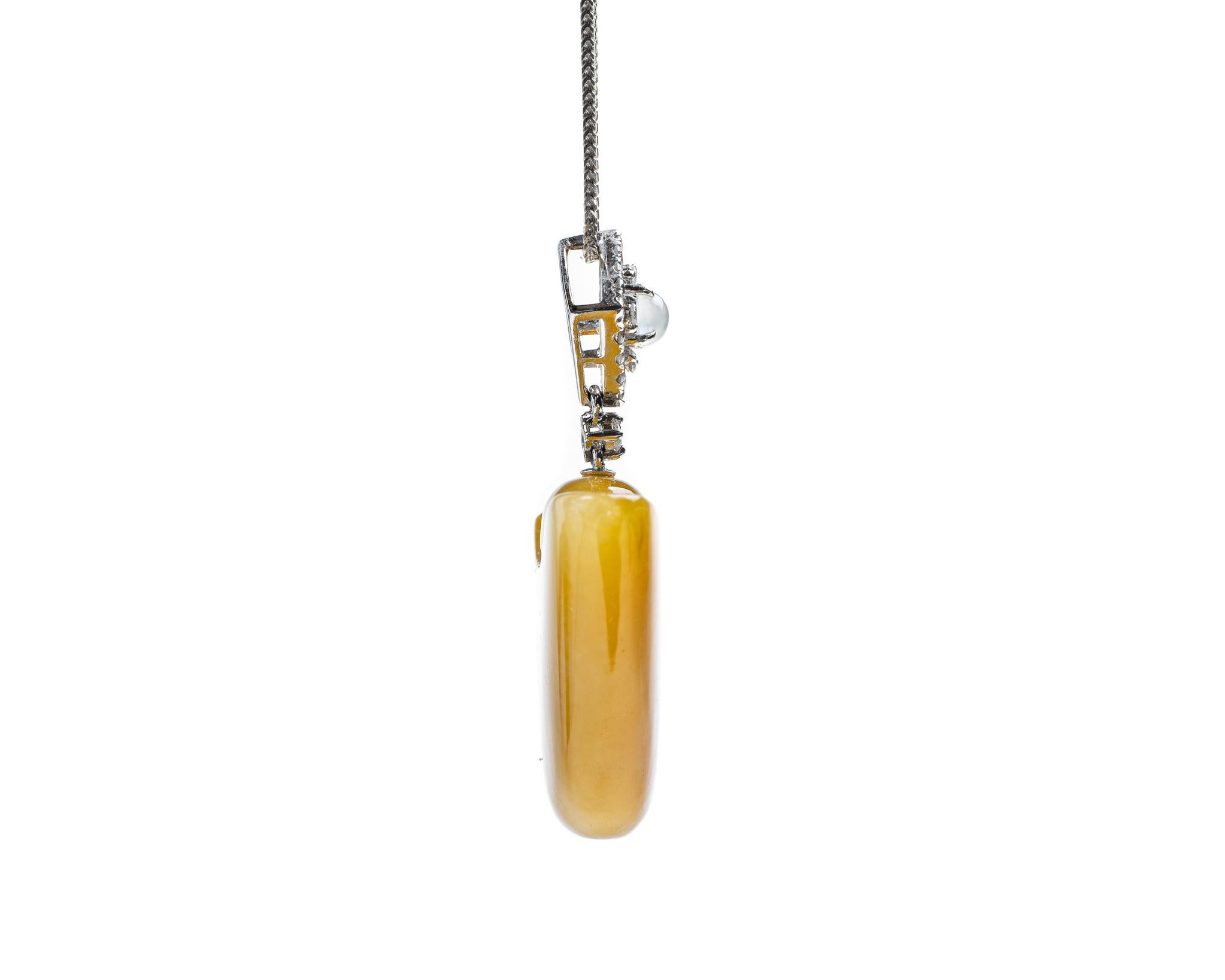 Contemporary Honey Yellow Jadeite Jade Gold Nugget Pendant, Certified Untreated For Sale