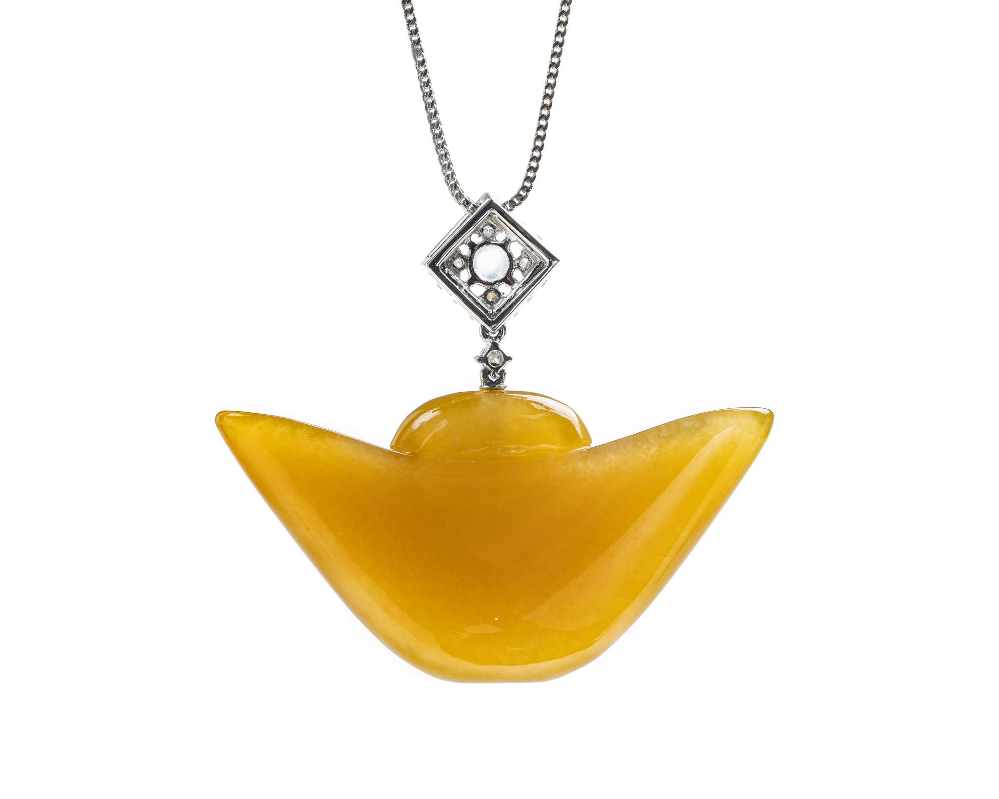 Rough Cut Honey Yellow Jadeite Jade Gold Nugget Pendant, Certified Untreated For Sale