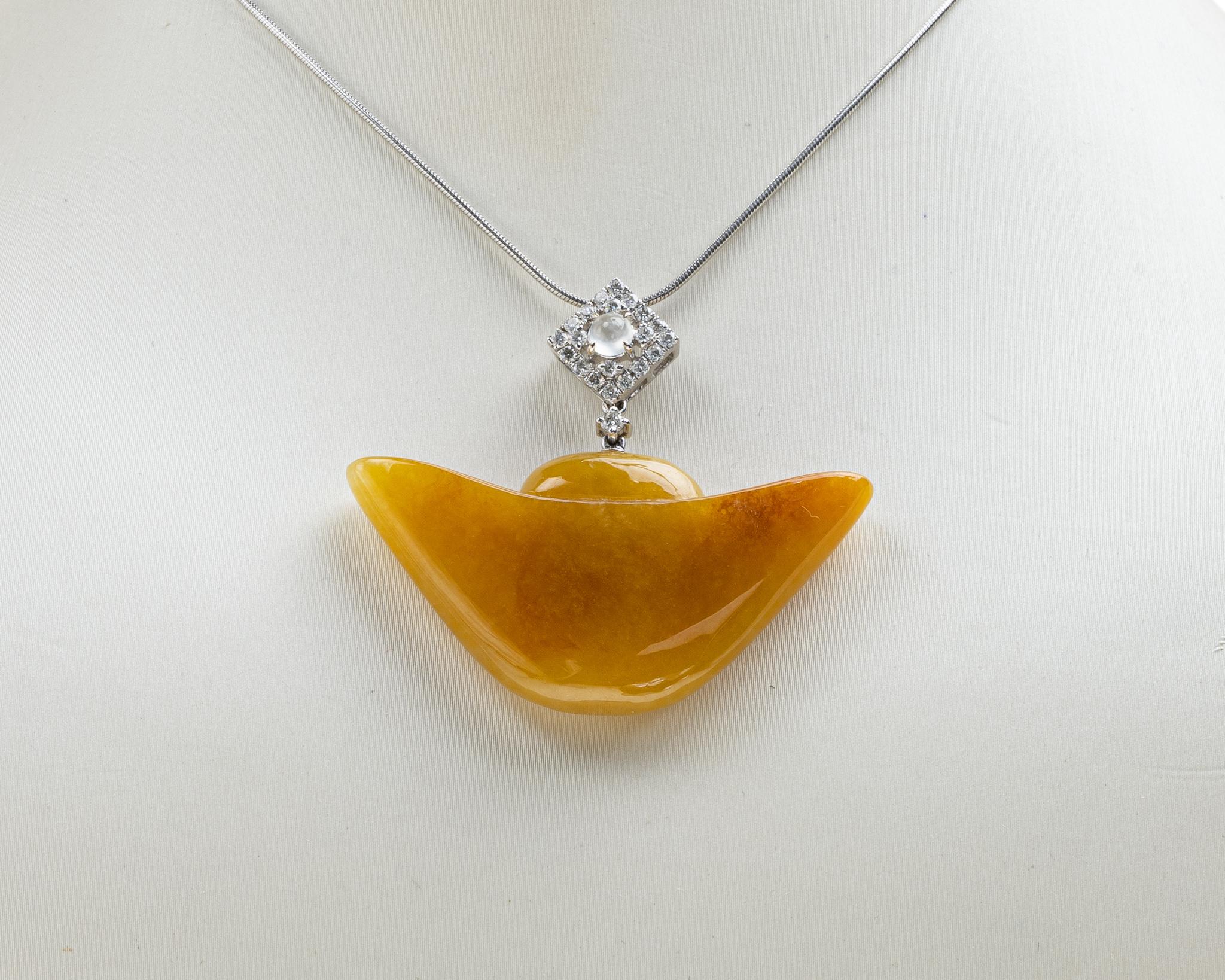 Honey Yellow Jadeite Jade Gold Nugget Pendant, Certified Untreated For Sale 1