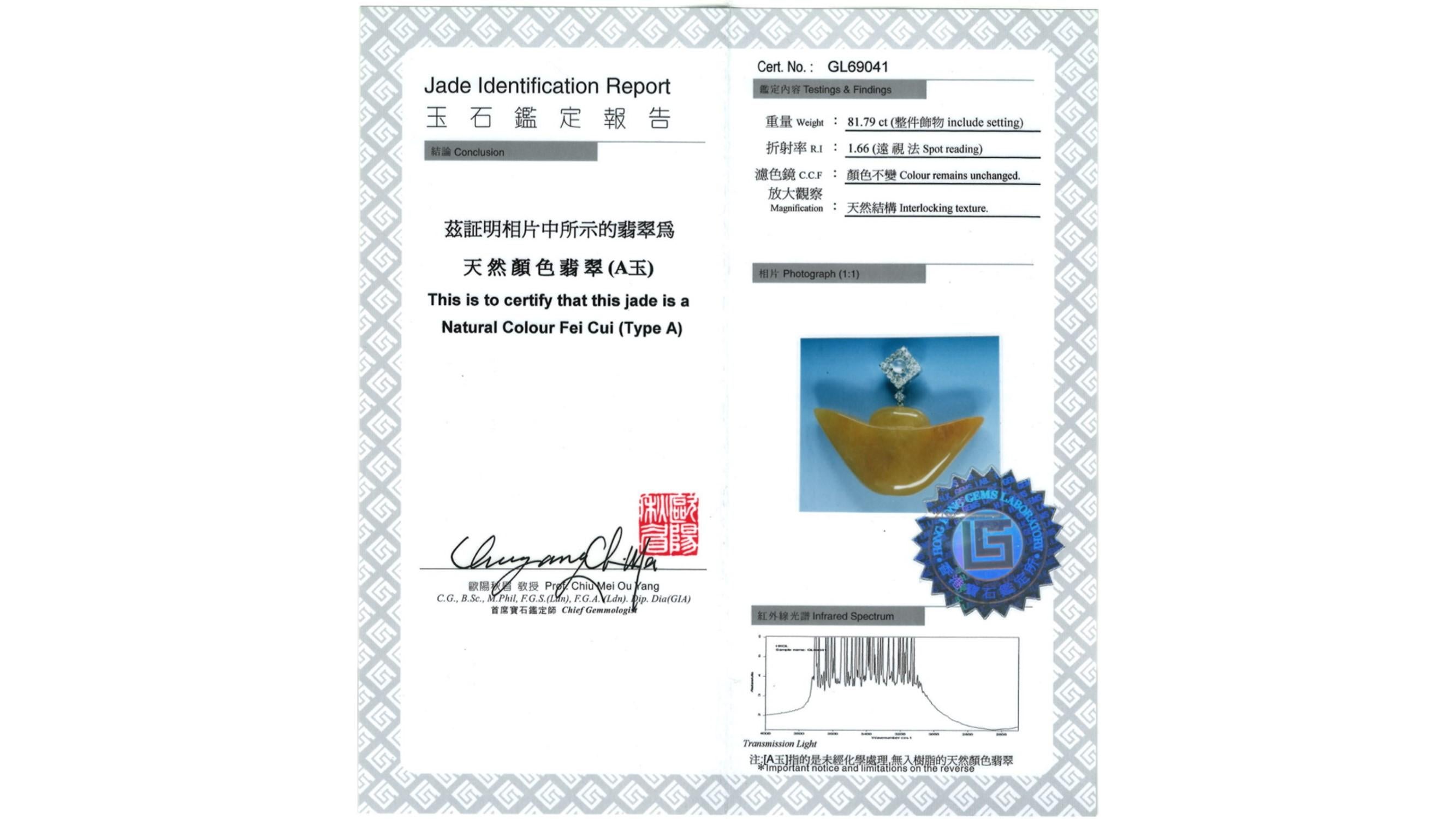 Honey Yellow Jadeite Jade Gold Nugget Pendant, Certified Untreated For Sale 2