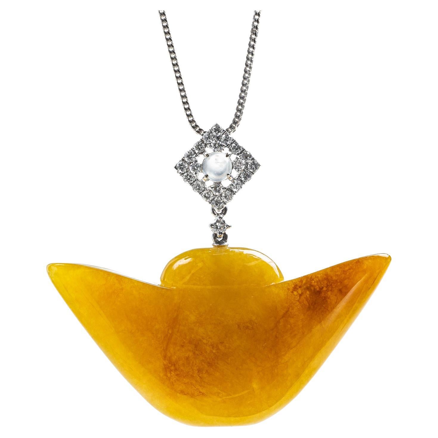 Honey Yellow Jadeite Jade Gold Nugget Pendant, Certified Untreated For Sale