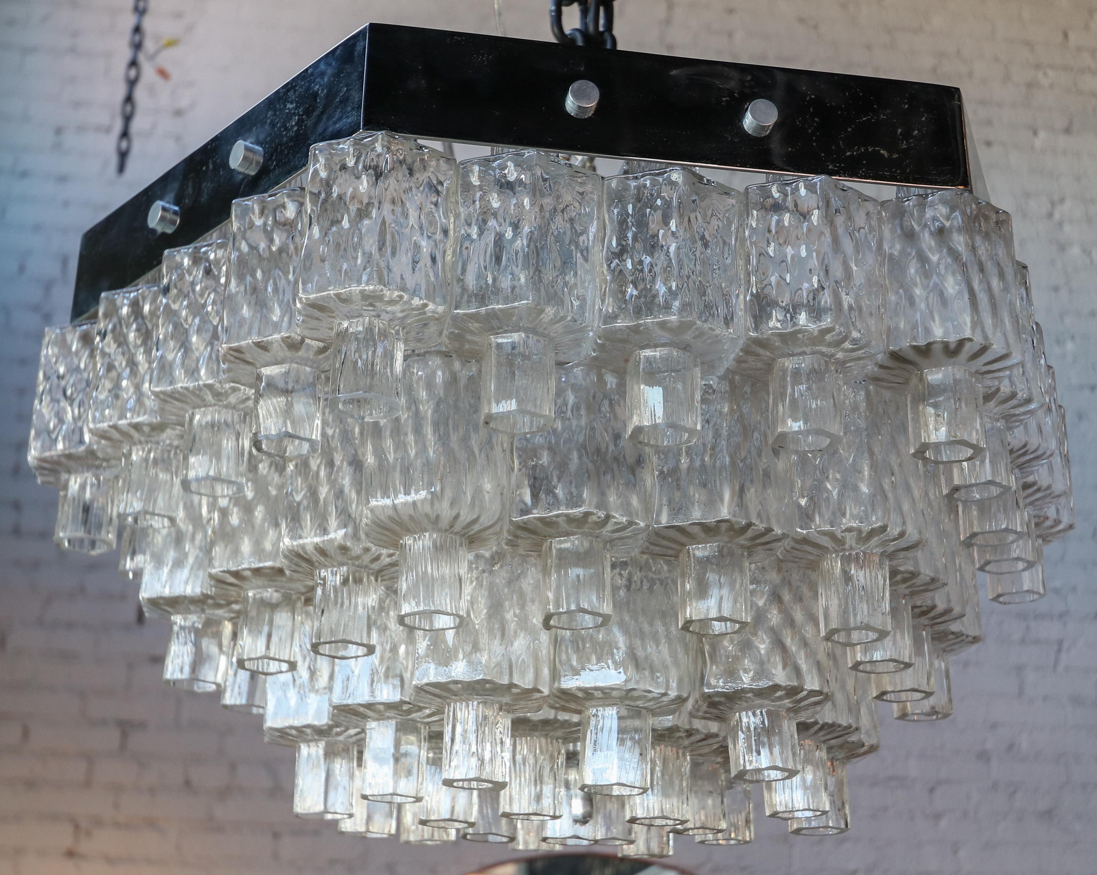 Honeycomb 1960s Italian Chrome and Glass Chandelier In Good Condition In Los Angeles, CA