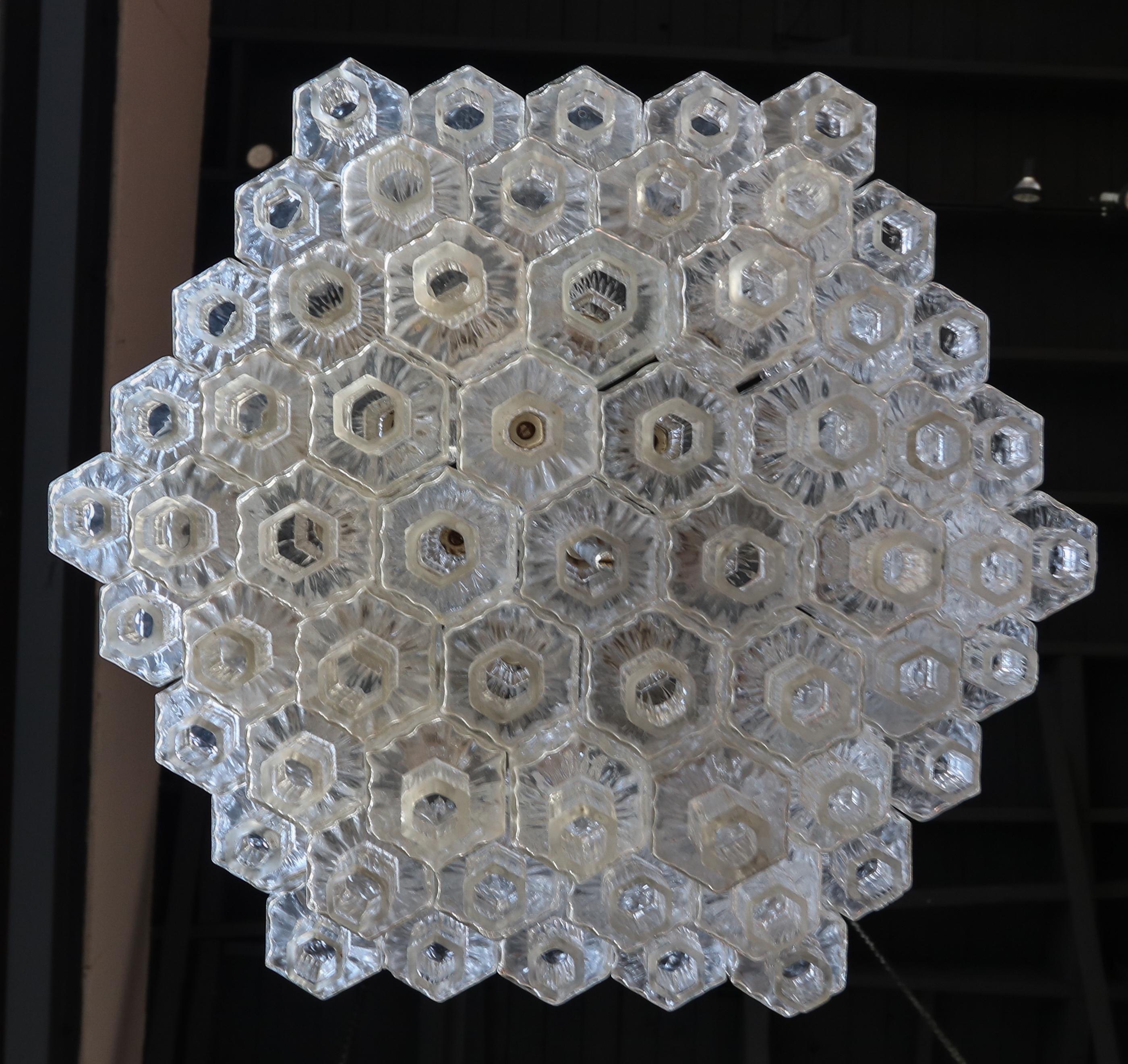 Mid-20th Century Honeycomb 1960s Italian Chrome and Glass Chandelier