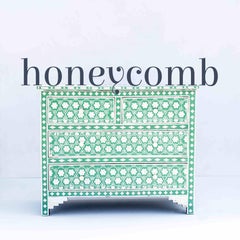 Honeycomb Anglo Indian Green Four Drawer Dressers