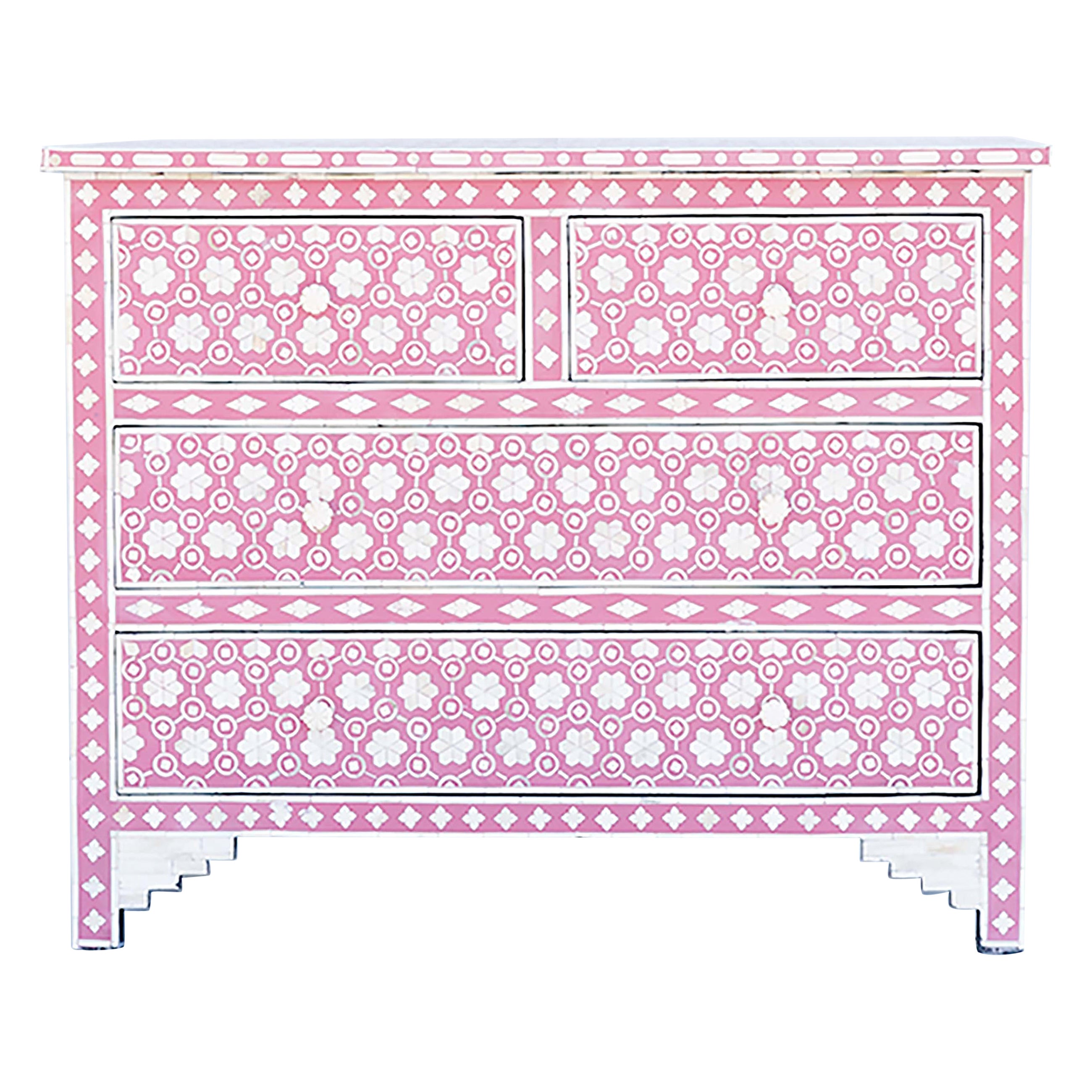 Robes à quatre tiroirs rose anglo-indien nid d'abeille