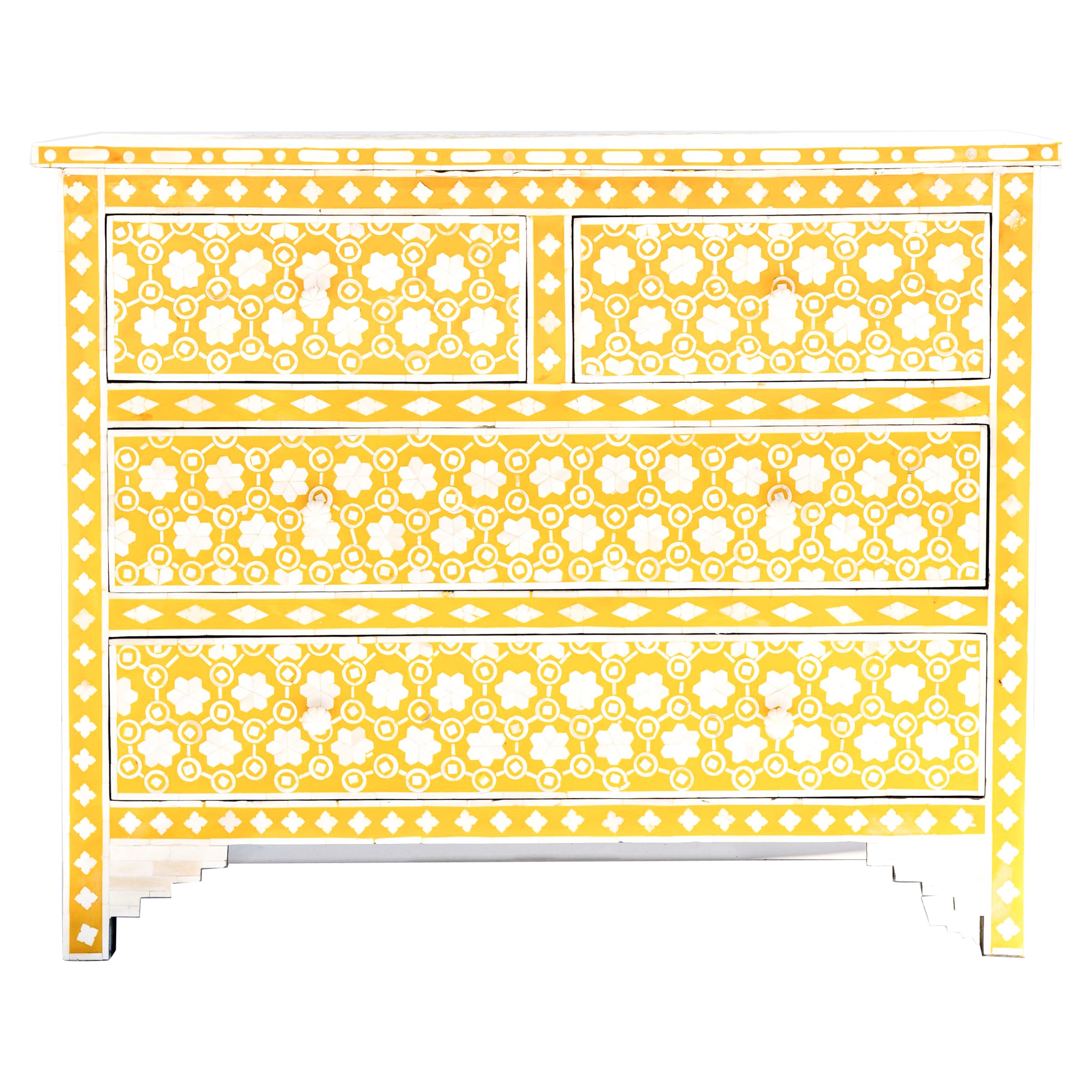 Commodes à quatre tiroirs en nid d'abeille Anglo Indian Yellow