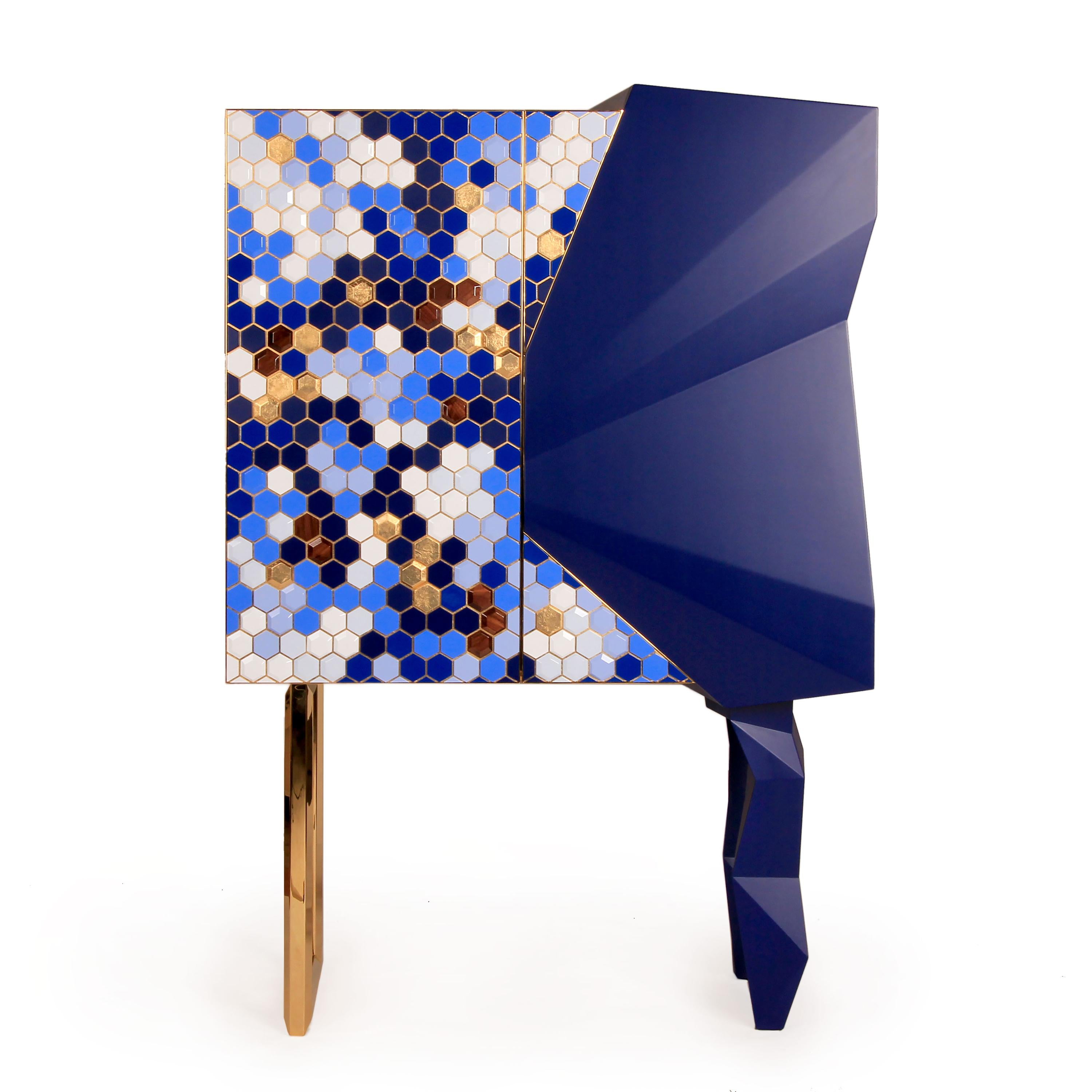 Honeycomb Black and Gold Leaf Cabinet, Royal Stranger For Sale 7