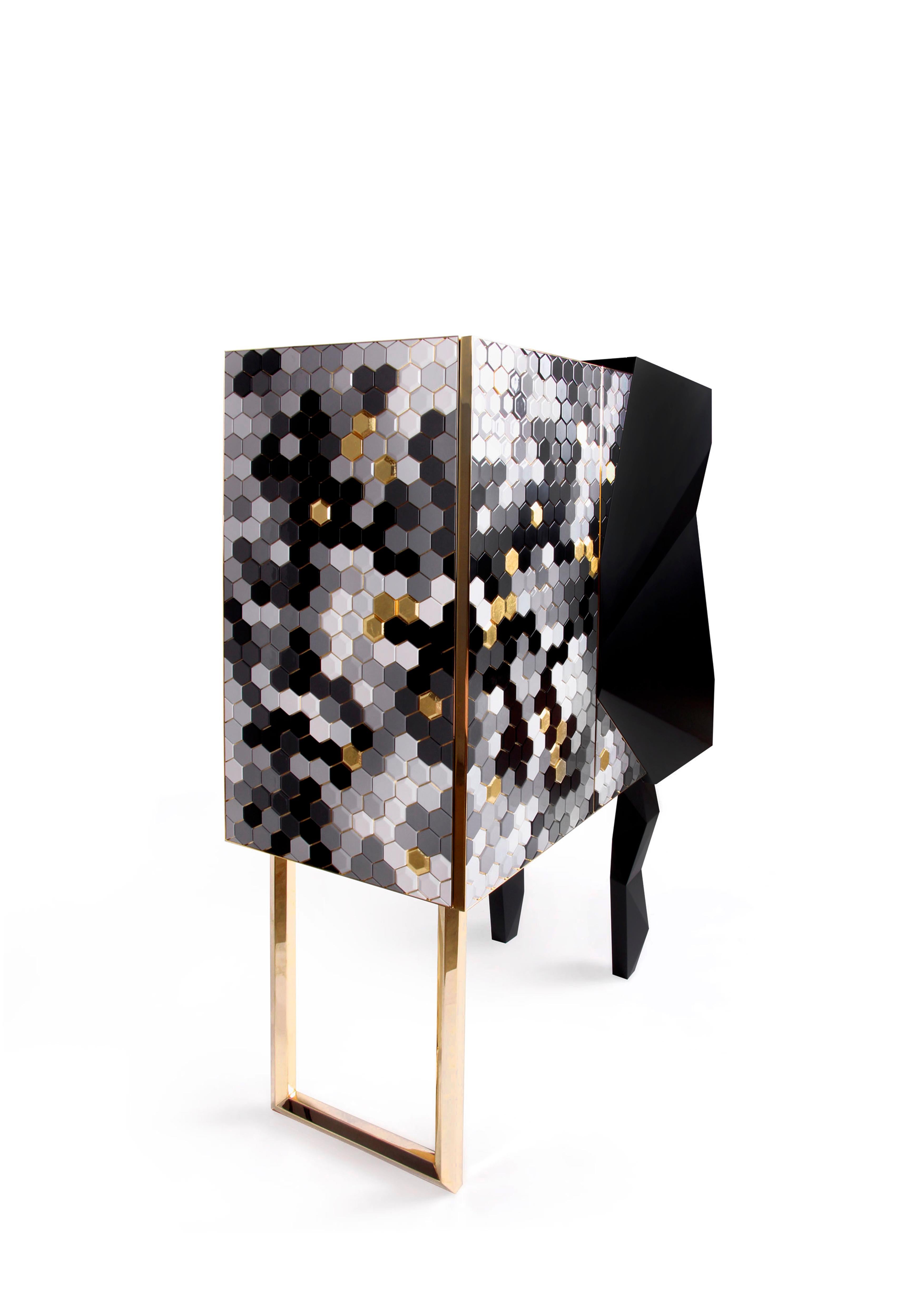 Honeycomb Black and Gold Leaf Cabinet, Royal Stranger In New Condition In Geneve, CH