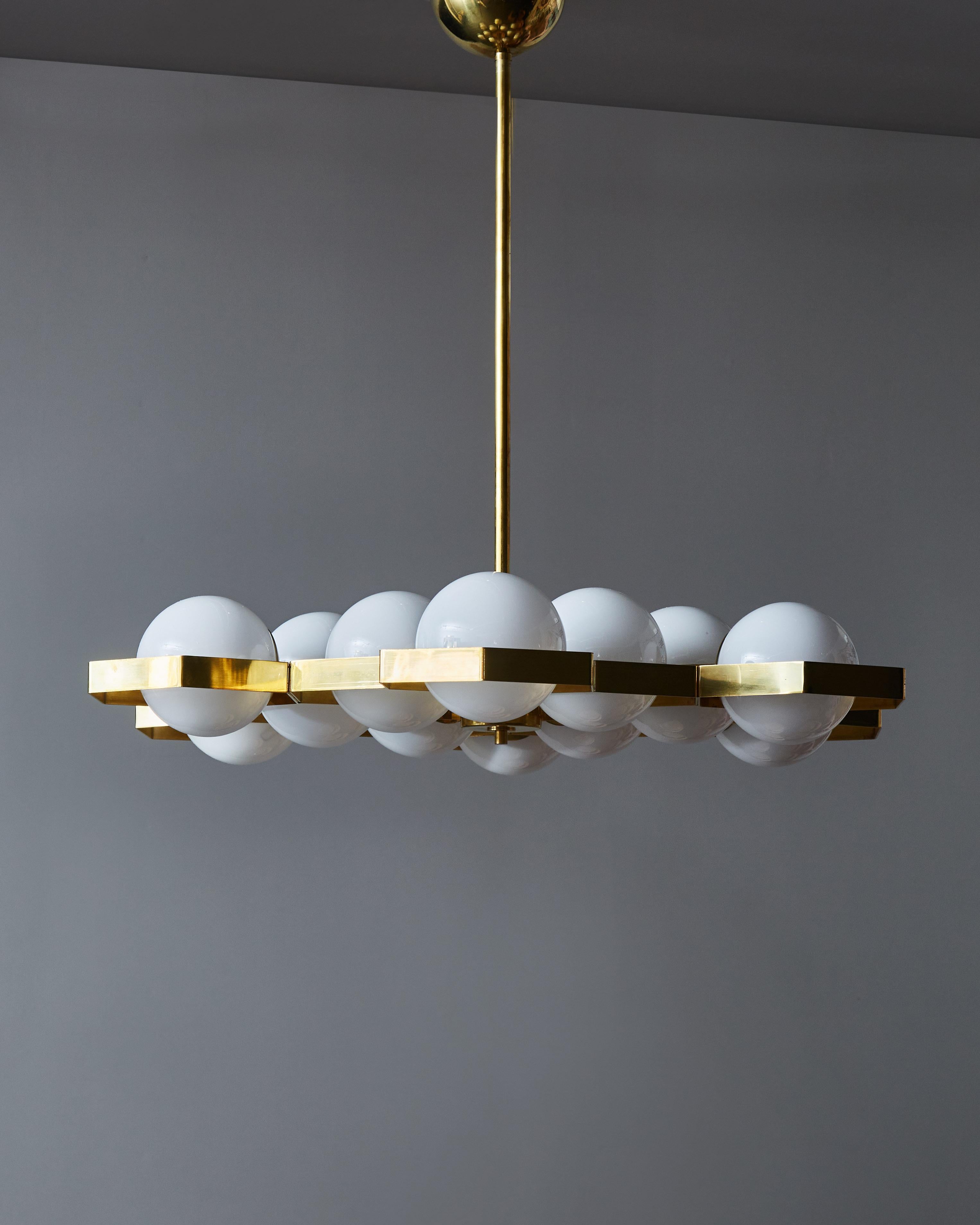 Modern Honeycomb Brass and Glass Chandelier For Sale