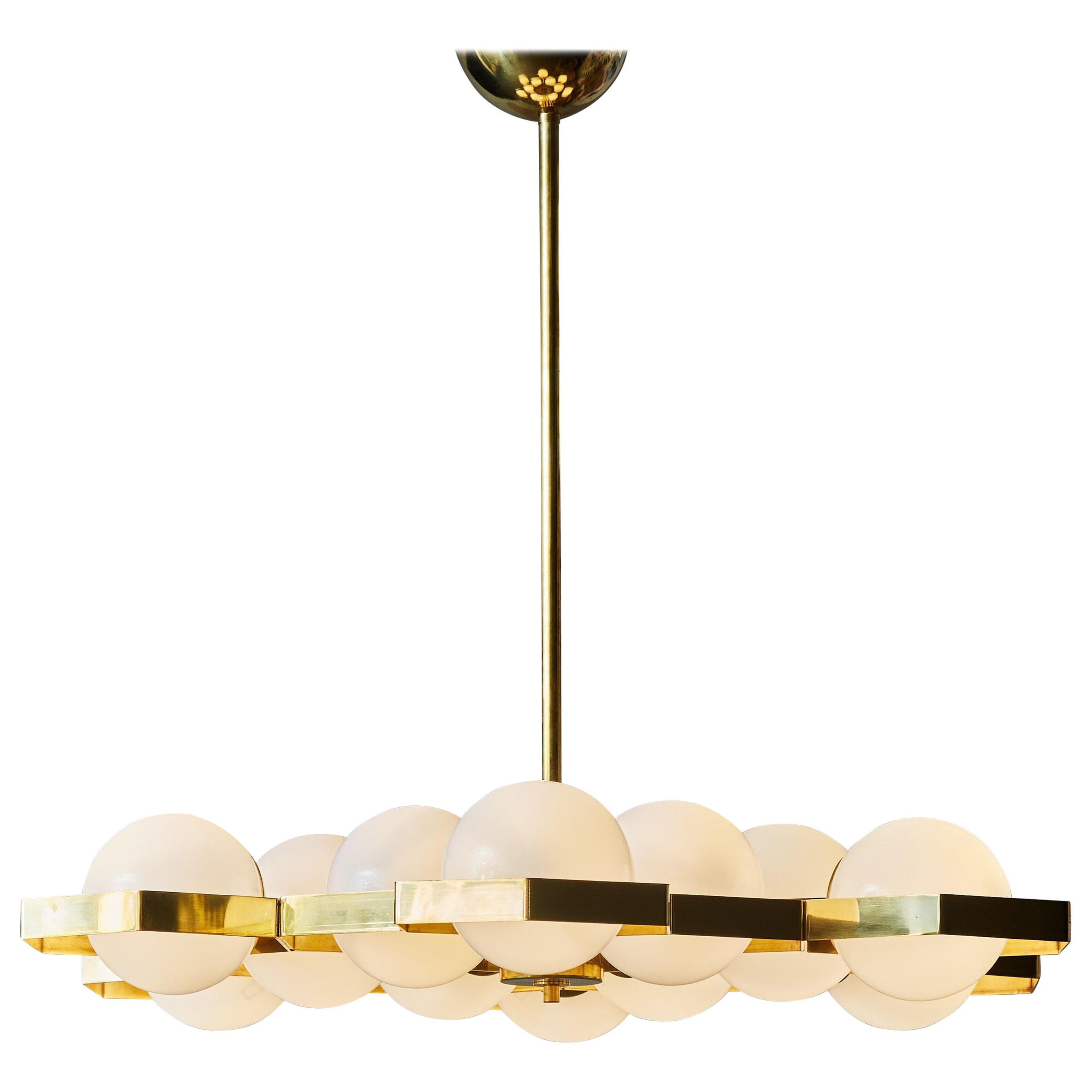 Lampadario a nido d'ape in ottone e vetro