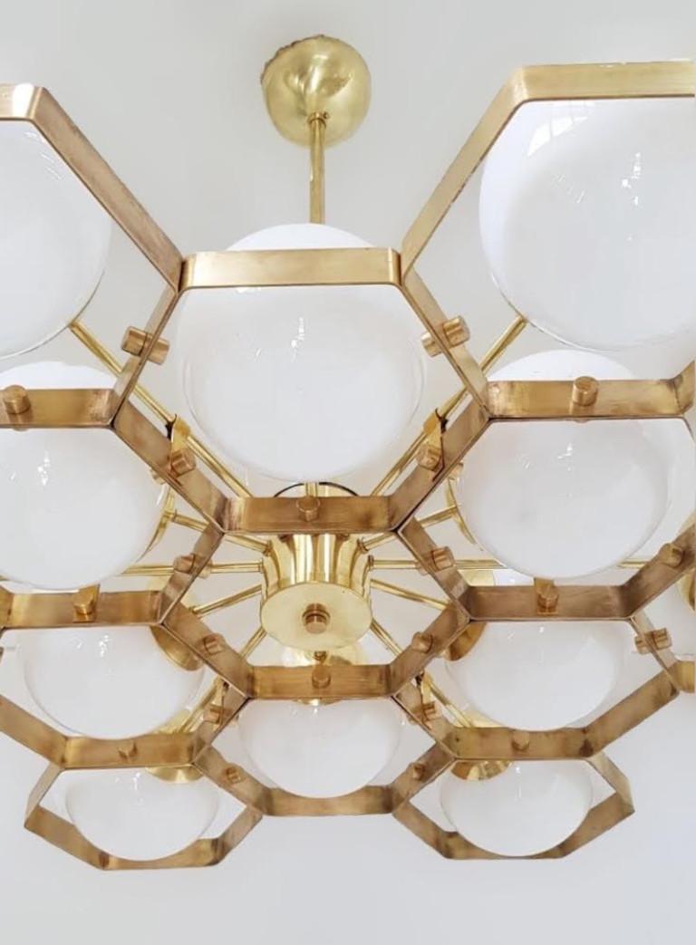 Brass Honeycomb Chandelier by Fabio Ltd For Sale