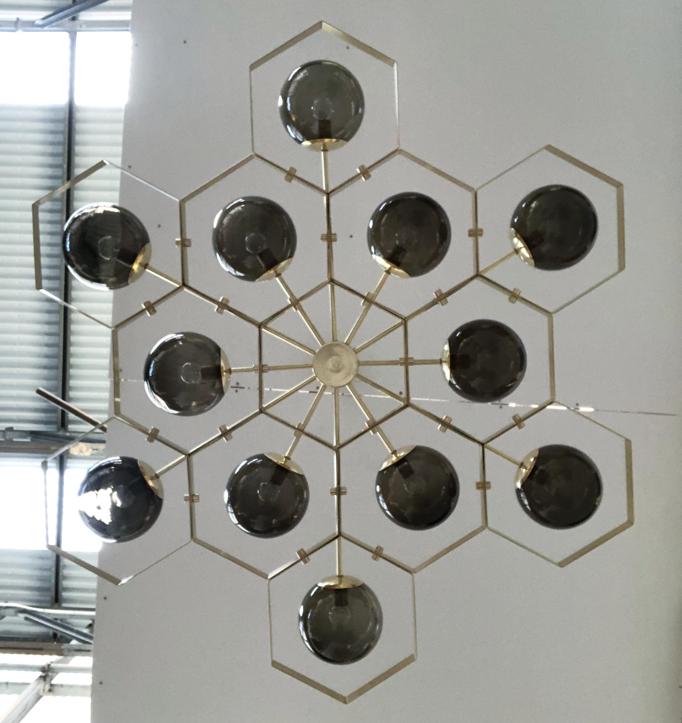 Brass Honeycomb Chandelier by Fabio Ltd For Sale