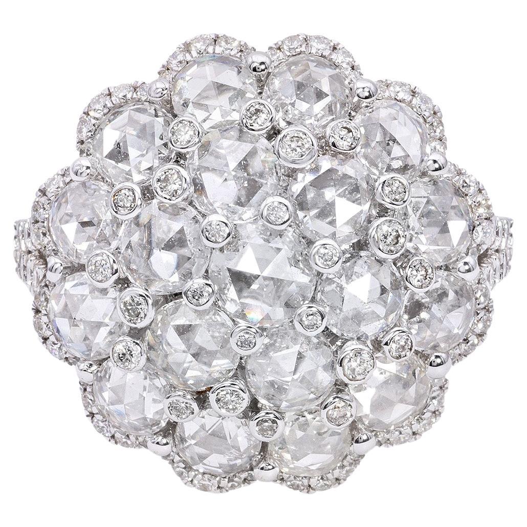 Rose Cut and Brilliant Cut Dome Diamond Cluster Ring 2.84 Carats