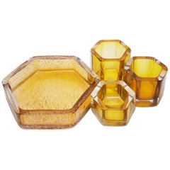 Ensemble de bureau nid d'abeille, verre contemporain soufflé à la main, en stock