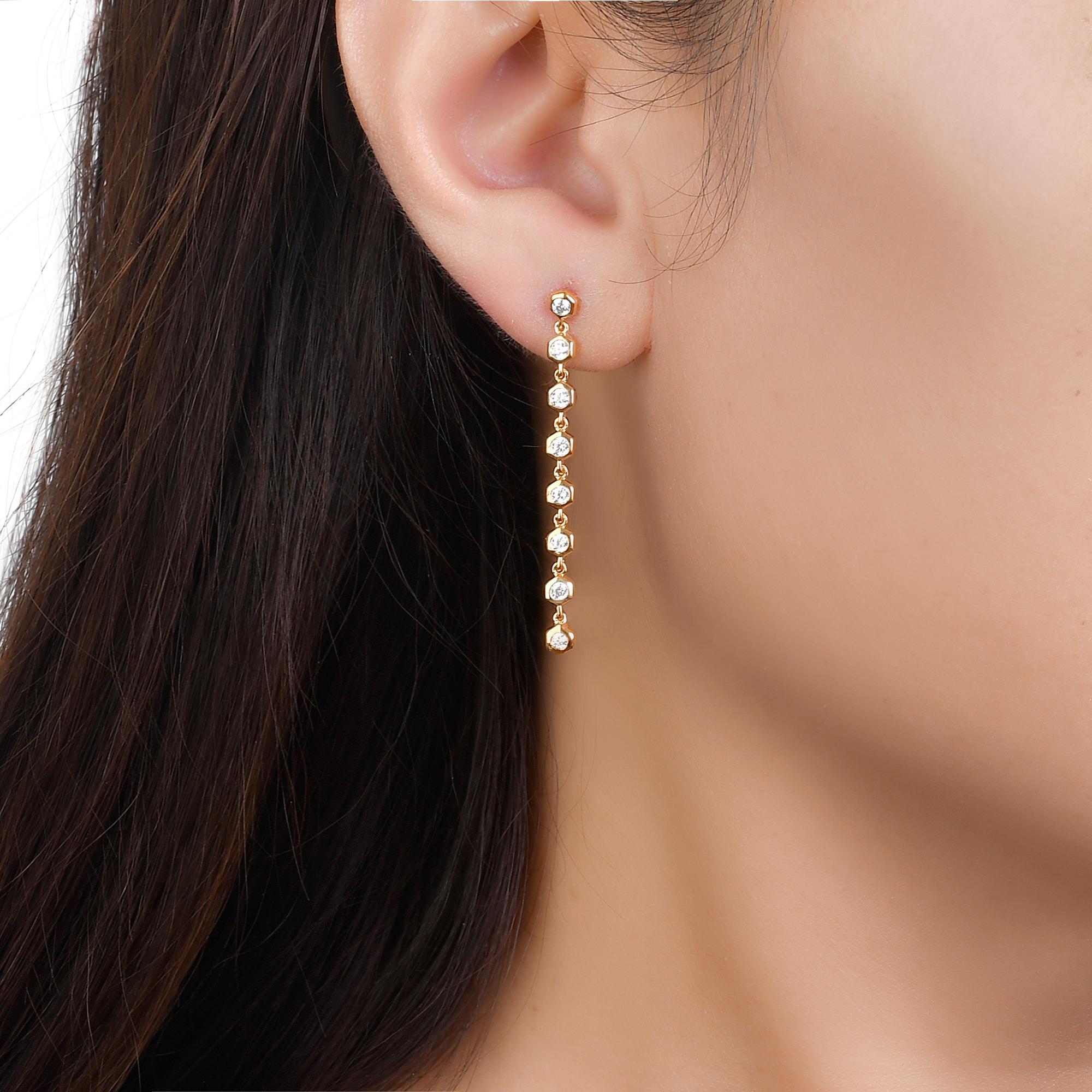 Round Cut Honeycomb Diamond Dangling Earrings For Sale