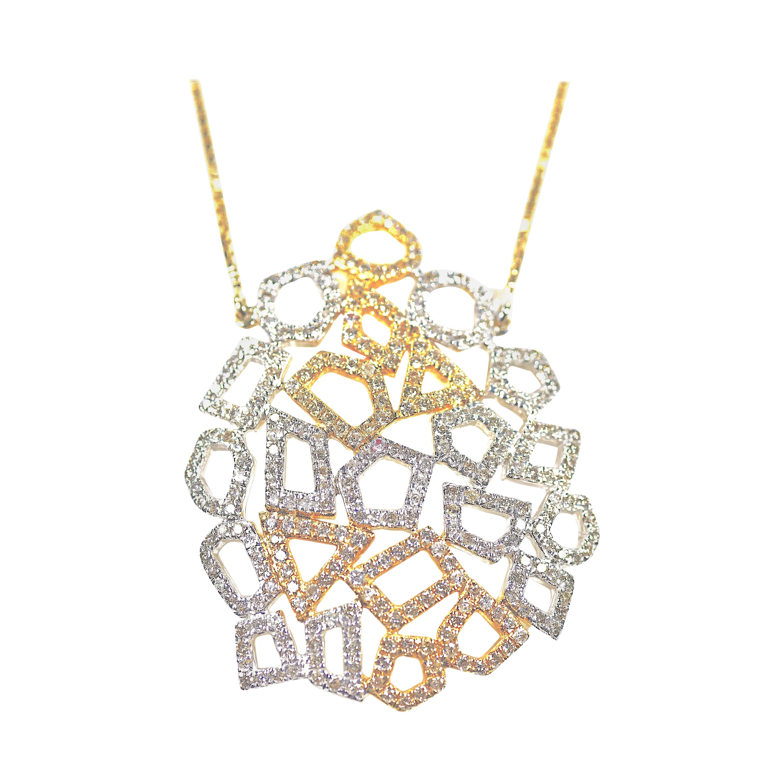Honeycomb Diamond Necklace in 18 Karat Yellow Gold For Sale