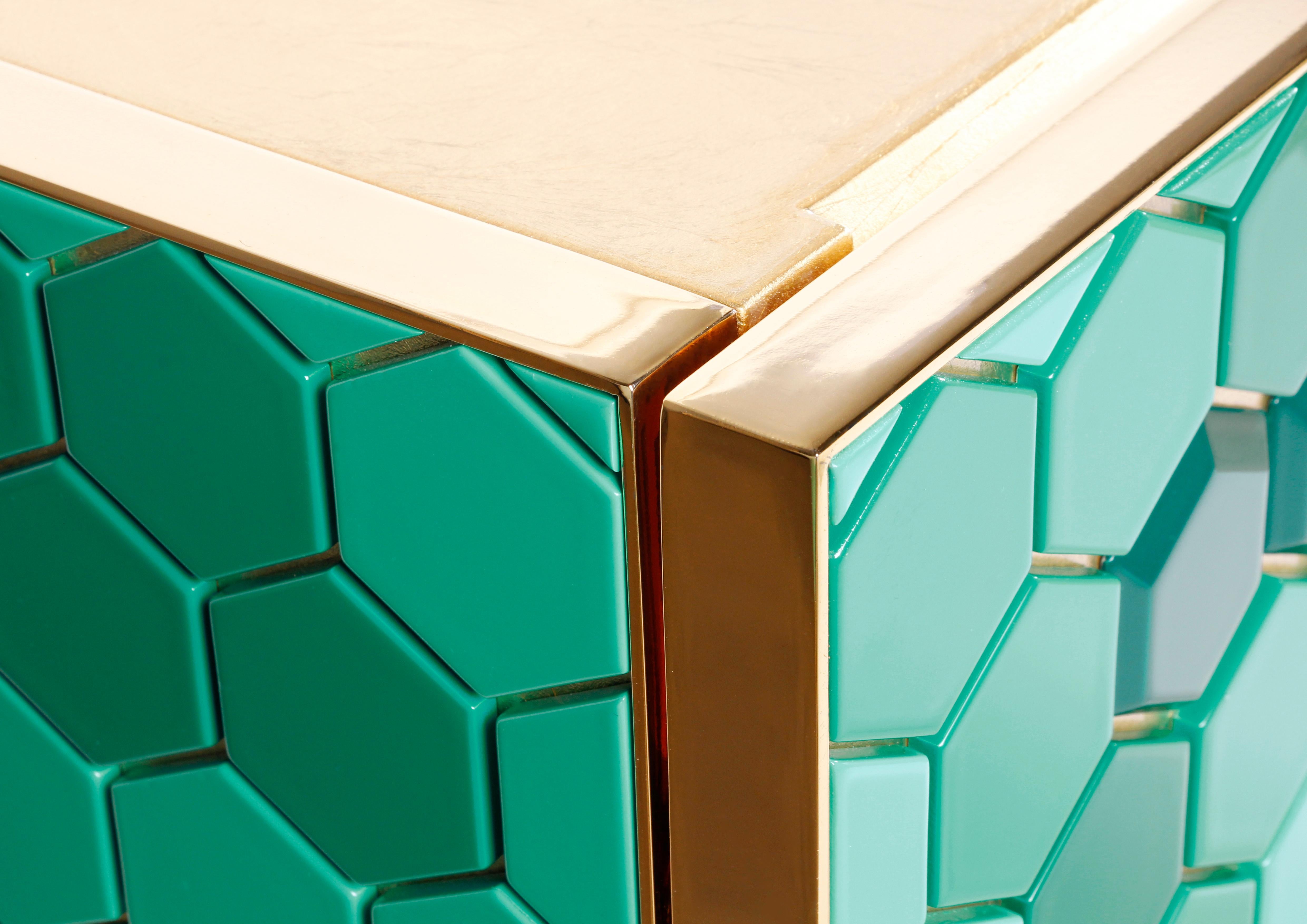 Contemporary Honeycomb Emerald Sideboard, Royal Stranger For Sale