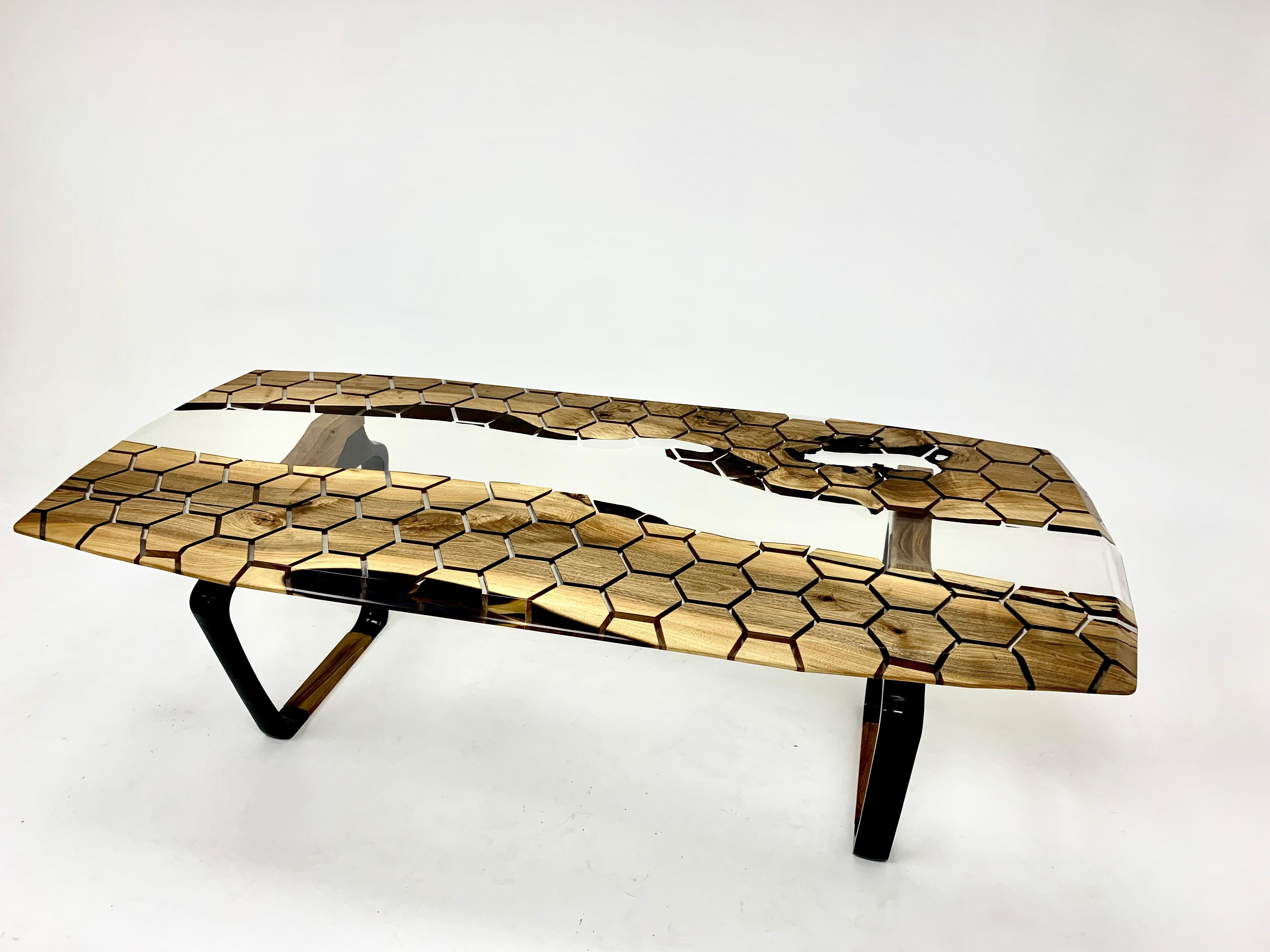 Organic Modern Honeycomb Model Clear Walnut Epoxy Resin River Table  For Sale
