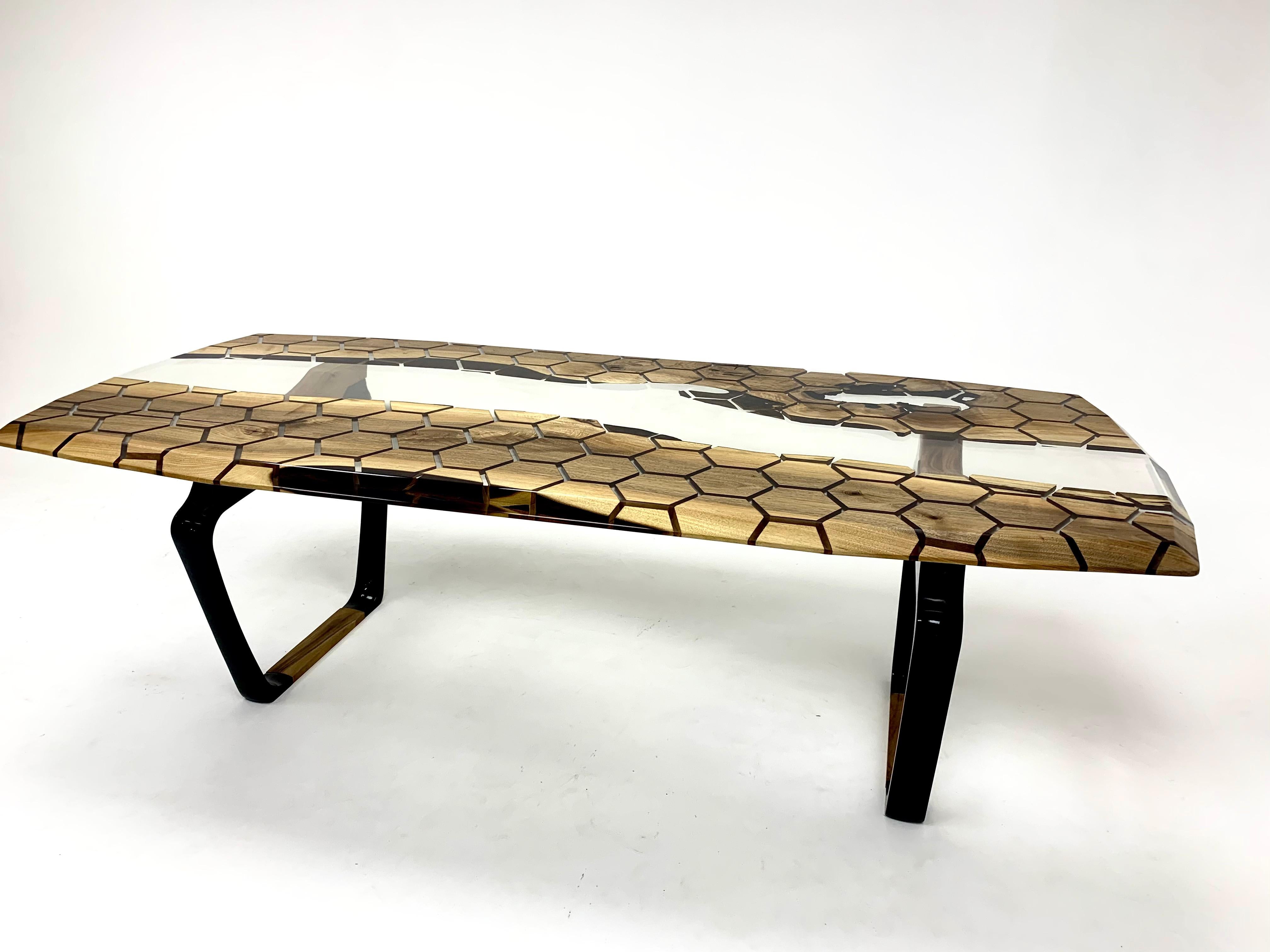 Turkish Honeycomb Model Clear Walnut Epoxy Resin River Table  For Sale
