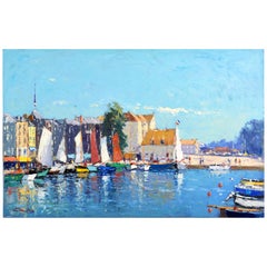 'Honfleur Harbor, Normandy' Original Oil Painting by Niek van der Plas