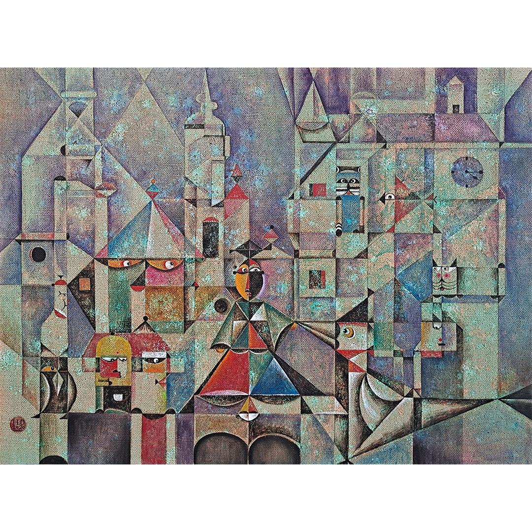 Hong, Da Abstract Painting –  Die Fantasie des Schlosses Nr.2 - Zeitgenössische Kunst, Geometrisch, Abstrakt