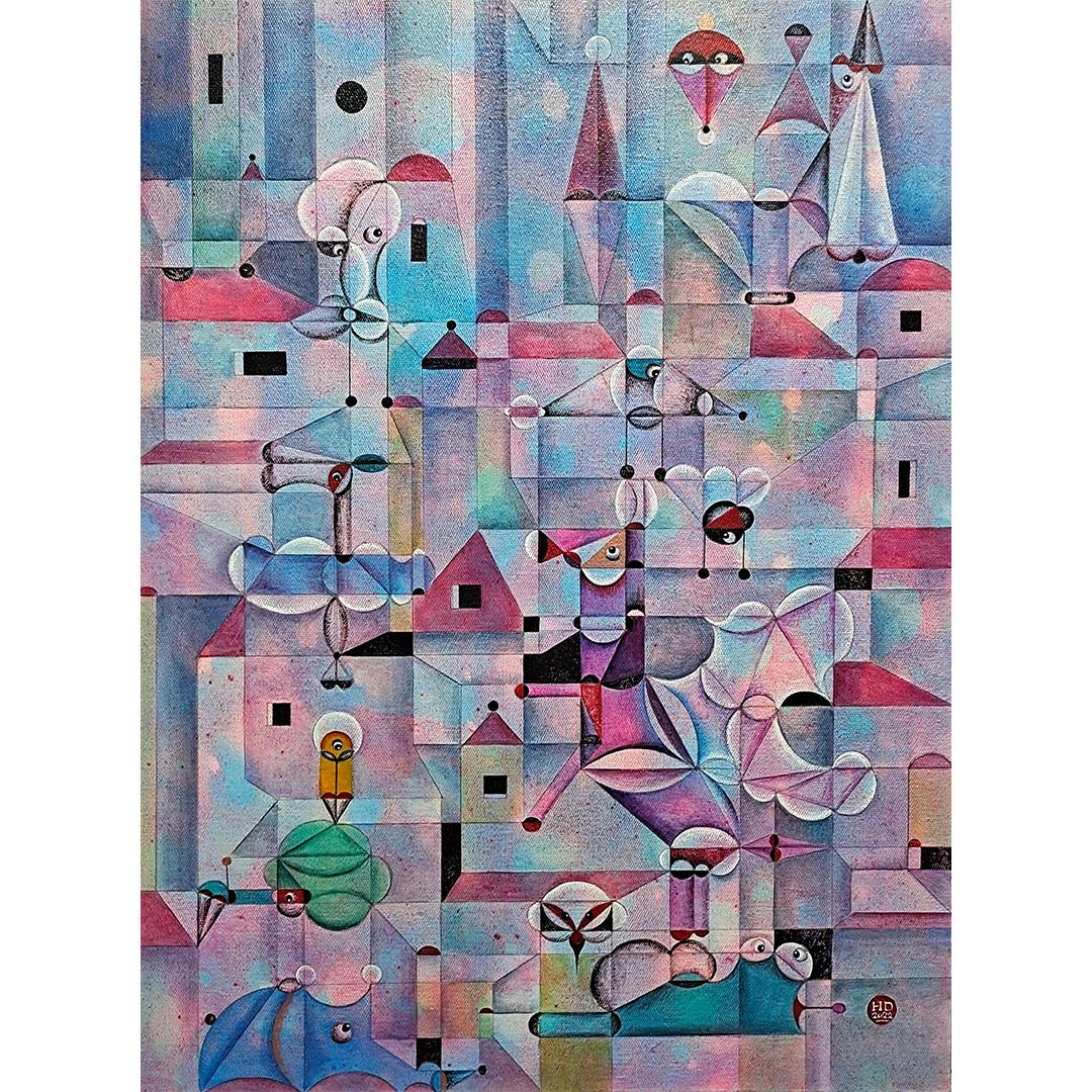 Hong, Da Figurative Painting –  Die Fantasie des Schlosses Nr.7 - Zeitgenössische Kunst, Geometrisch, Abstrakt