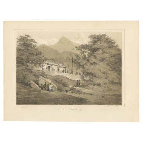Hong Kong Chinese Temple Print – Antique Architectural View from 1856