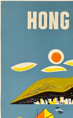HONG KONG FLY NORTHWEST ORIENT AIRLINES Original Vintage Airline Travel Poster
