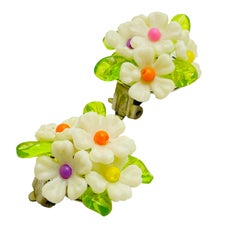 HONG KONG signed cluster lucite flower clip on earrings