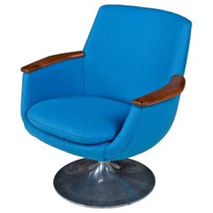 Hong Stole Danish Tulip Base Teak Arm Pod Chair Reupholstered Knoll Wool Fabric